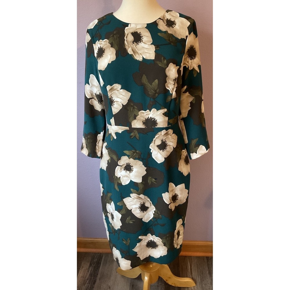 Banana Republic Green‎ Ivory Tan Floral Sheath Dress Size 6
